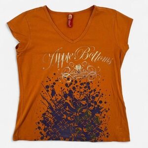 Y2K Apple Bottom Graphic V-Neck Top